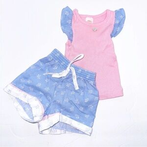 Vintage 80s Sears Pink Blue Floral 2 Piece Outfit